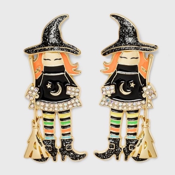 Sugarfix by Baublebar "Broomstick Business" Witch and Broomstick Earrings NEW - Picture 1 of 5